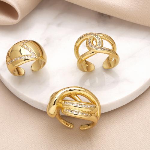 Cubic Zirconia Micro Pave Brass Ring gold color plated fashion jewelry & micro pave cubic zirconia golden nickel lead & cadmium free Sold By PC