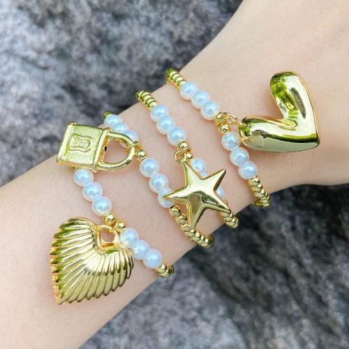 Brass Bracelet & Bangle with Plastic Pearl gold color plated fashion jewelry golden nickel lead & cadmium free Sold By PC