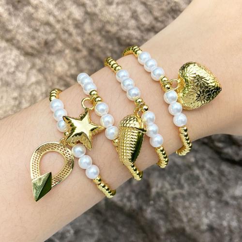 Brass Bracelet & Bangle, with Plastic Pearl, gold color plated, fashion jewelry & different designs for choice, gold, nickel, lead & cadmium free, Sold By PC