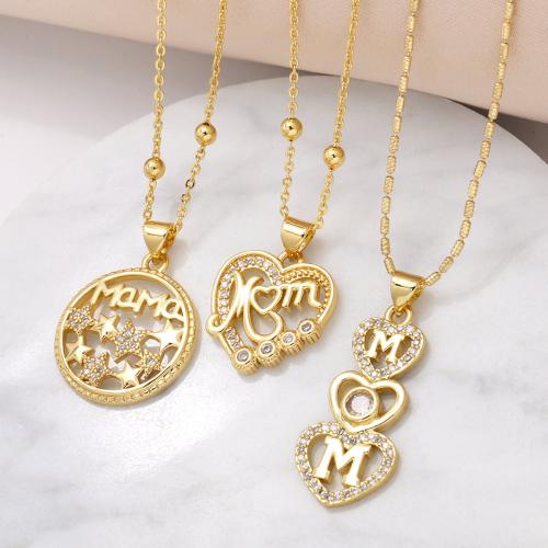 Cubic Zircon Micro Pave Brass Necklace gold color plated fashion jewelry & micro pave cubic zirconia golden nickel lead & cadmium free Sold By PC