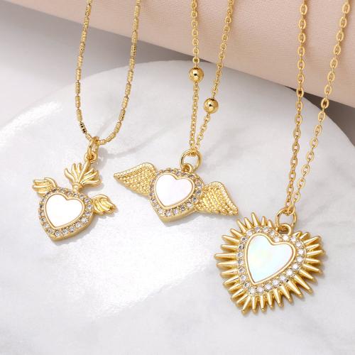 Cubic Zircon Micro Pave Brass Necklace with Shell gold color plated fashion jewelry & micro pave cubic zirconia golden nickel lead & cadmium free Sold By PC