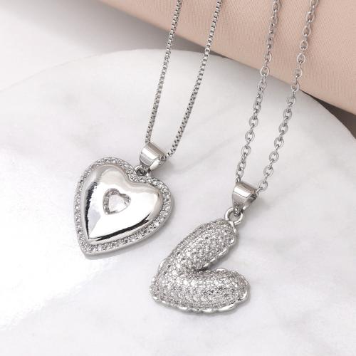 Cubic Zircon Micro Pave Brass Necklace, silver color plated, fashion jewelry & different designs for choice & micro pave cubic zirconia, silver color, nickel, lead & cadmium free, Sold By PC