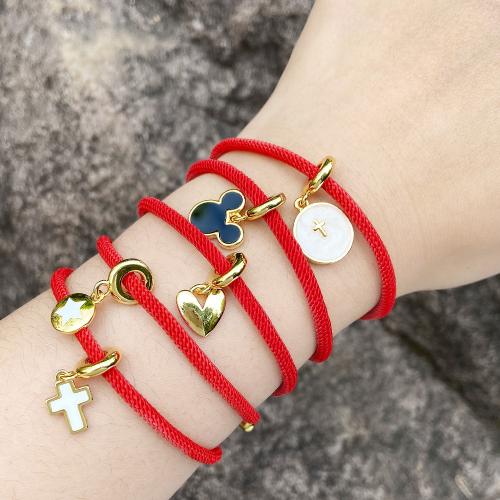 Brass Bracelet & Bangle with Nylon Cord plated fashion jewelry & enamel red nickel lead & cadmium free Sold By PC