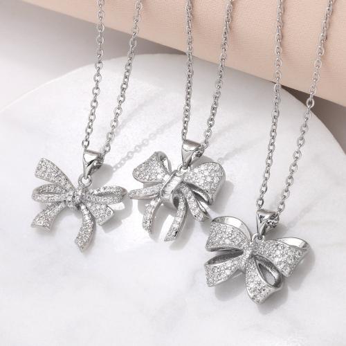 Cubic Zircon Micro Pave Brass Necklace silver color plated fashion jewelry & micro pave cubic zirconia silver color nickel lead & cadmium free Sold By PC