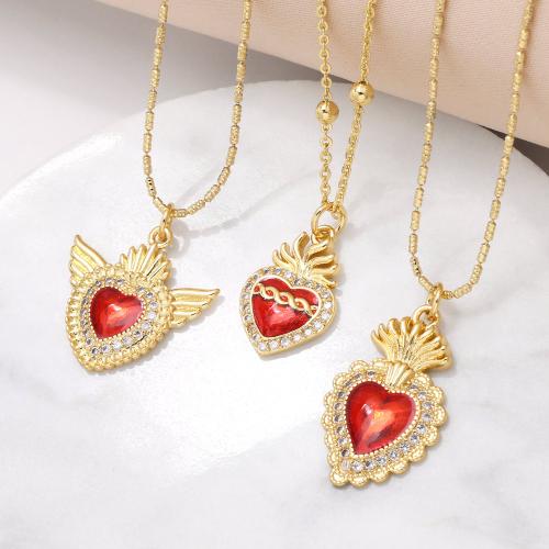 Cubic Zircon Micro Pave Brass Necklace gold color plated fashion jewelry & micro pave cubic zirconia & enamel golden nickel lead & cadmium free Sold By PC