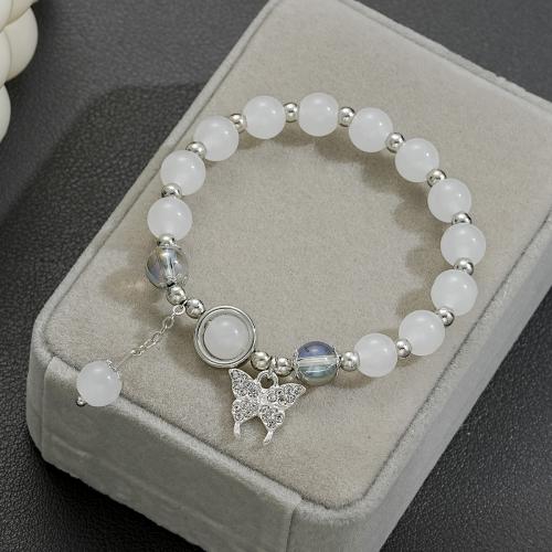 Bracelet en alliage de zinc, avec cristal & perle de plastique, avec 4cm chaînes de rallonge, fait à la main, bijoux de mode & pour femme, blanc, Longueur:18 cm, Vendu par PC