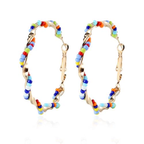 Boucles d'oreilles en alliage de zinc, Seedbead, avec alliage de zinc, bijoux de mode & pour femme, multicolore, 45x45mm, Vendu par paire