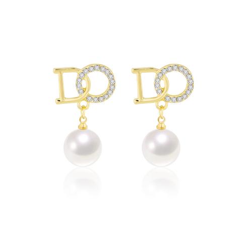 Eisen Ohrring, mit Kunststoff Perlen, Modeschmuck & für Frau & mit Strass, Goldfarbe, 28x17mm, verkauft von Paar