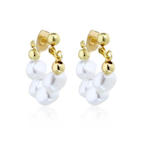 Tibetan Style Stud Earring, with Plastic Pearl, fashion jewelry & for woman, gold, 20x20mm, Sold By Pair