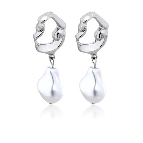 Zinc Alloy Stud Earring with Plastic Pearl fashion jewelry & for woman & hollow silver color Sold By Pair