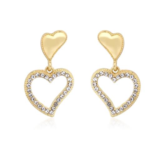 Zinc Alloy Stud Earring Heart fashion jewelry & for woman & with rhinestone gold Sold By Pair