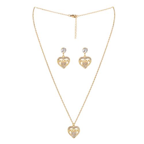 Jewelry Sets, Stud Earring & necklace, Iron, Heart, 2 pieces & fashion jewelry & for woman & with rhinestone, gold, Sold By Set