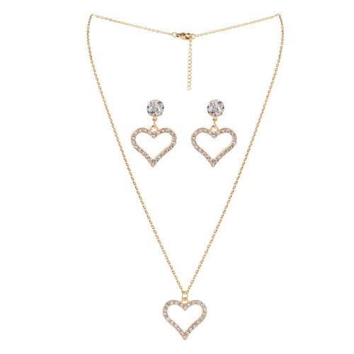 Jewelry Sets, Stud Earring & necklace, Iron, Heart, 2 pieces & fashion jewelry & for woman & with rhinestone, gold, Sold By Set