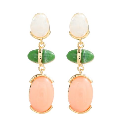 Tibetan Style Stud Earring, with Resin, fashion jewelry & for woman, 73x20mm, Sold By Pair
