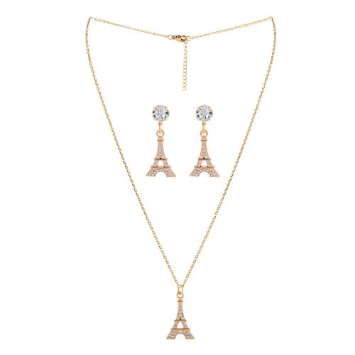 Jewelry Sets Stud Earring & necklace Iron Round 2 pieces & fashion jewelry & for woman & with rhinestone gold Sold By Set