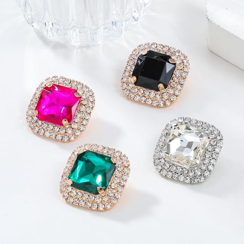 Zinc Alloy Stud Earring Square fashion jewelry & for woman & with rhinestone Sold By Pair