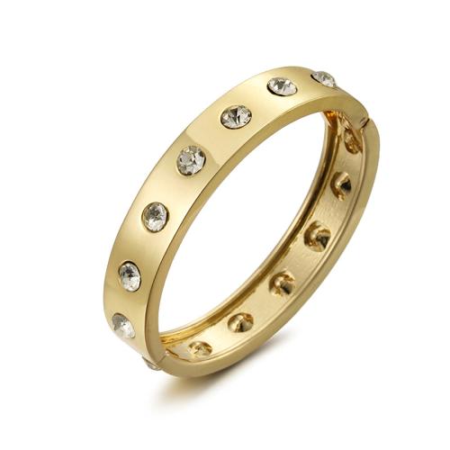 Cink ötvözet Bangle Jewelry, galvanizált, mikro egyengetni cirkónia & a nő, aranysárga, Által értékesített PC