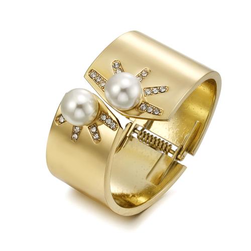Zinc Alloy Bangle with Plastic Pearl plated micro pave cubic zirconia & for woman Inner Approx Sold By PC
