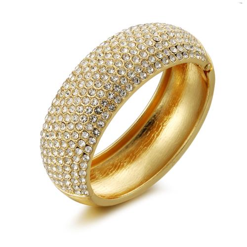 Bijoux de bracelet en alliage de zinc, Placage, pavé de micro zircon & pour femme, doré, Diamètre intérieur:Environ 62x52mm, Vendu par PC