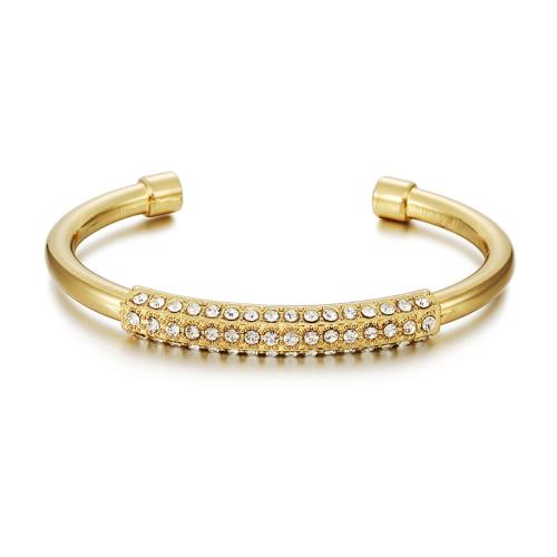 Cink ötvözet Bangle Jewelry, galvanizált, mikro egyengetni cirkónia & a nő, aranysárga, Belső átmérő:Kb 56x56mm, Által értékesített PC