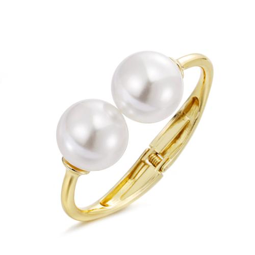 Bijoux de bracelet en alliage de zinc, avec perle de plastique, Placage, pour femme, doré, Diamètre intérieur:Environ 64x52mm, Vendu par PC