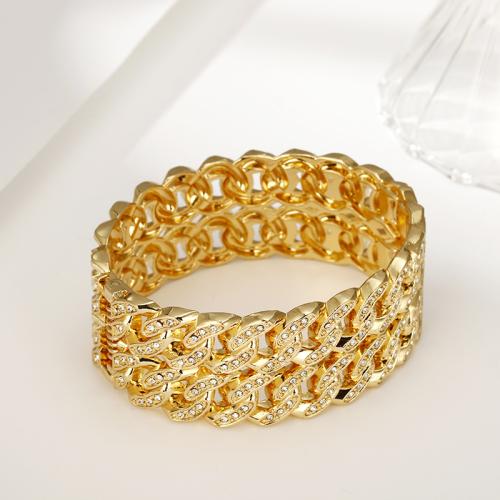 Bijoux de bracelet en alliage de zinc, Placage, pavé de micro zircon & pour femme, doré, Diamètre intérieur:Environ 60x48mm, Vendu par PC