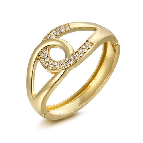 Cink ötvözet Bangle Jewelry, galvanizált, mikro egyengetni cirkónia & a nő, aranysárga, Által értékesített PC
