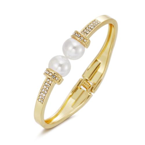 Tibetan Style Bangle, with Plastic Pearl, plated, micro pave cubic zirconia & for woman, more colors for choice, Inner Diameter:Approx 62x46mm, Sold By PC
