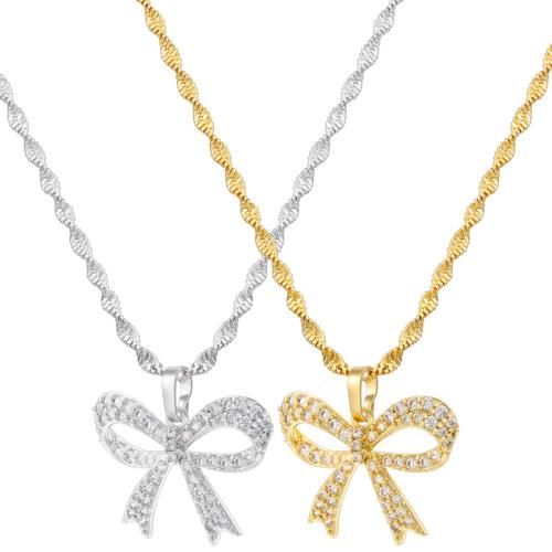 Cubic Zircon Micro Pave Brass Necklace Bowknot plated micro pave cubic zirconia & for woman Sold By PC