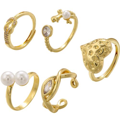 Cubic Zirconia Micro Pave Brass Ring with Plastic Pearl plated & micro pave cubic zirconia & for woman Sold By PC