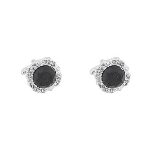 Cufflinks Zinc Alloy micro pave cubic zirconia & for man black Sold By Pair