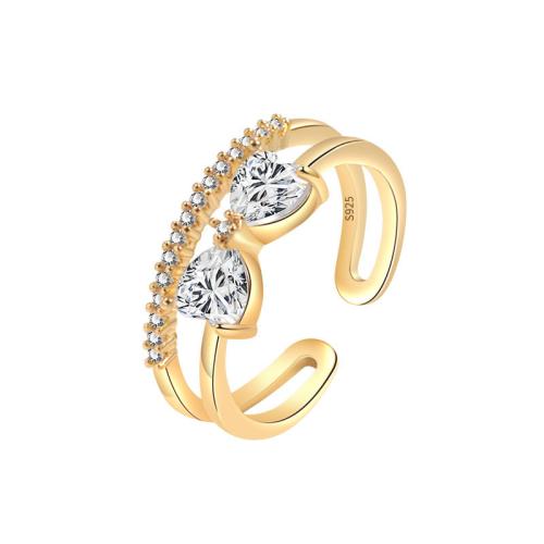 Cubic Zirconia Micro Pave 925 Sterling Silver Rings, plated, micro pave cubic zirconia & for woman, golden, Sold By Pair