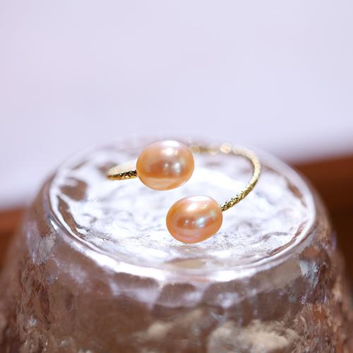 Brass Finger Ring, with Freshwater Pearl, fashion jewelry & for woman, more colors for choice, Pearls 6x7mm, Sold By PC