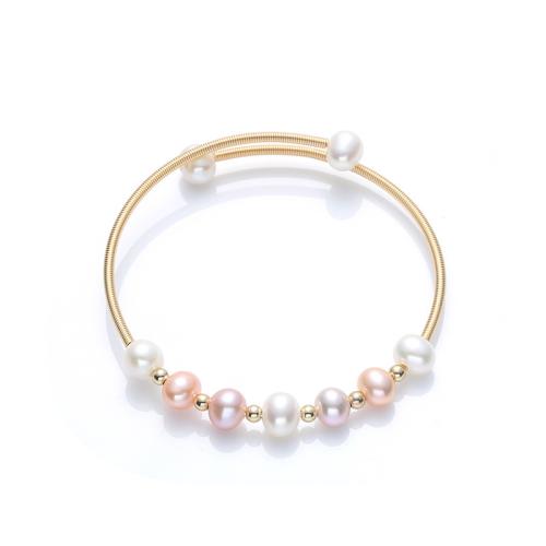 Brass Bracelet & Bangle with Freshwater Pearl handmade fashion jewelry & for woman Length Approx 17 cm Sold By PC