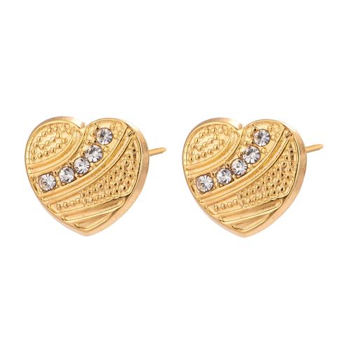 Stainless Steel Stud Earrings 304 Stainless Steel Heart fashion jewelry & micro pave cubic zirconia & for woman Sold By Pair