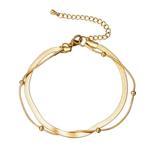 Stainless Steel Jewelry Bracelet 304 Stainless Steel with 5.5cm extender chain Double Layer & fashion jewelry & for woman golden Length Approx 18.5 cm Sold By PC