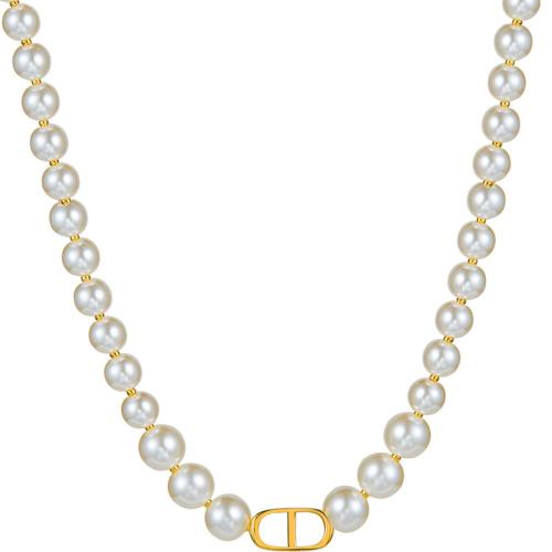 Collar de Acero Titanio, Partículas de acero, con Perlas plásticas, con 5cm extender cadena, Joyería & para mujer, Blanco, longitud aproximado 38 cm, Vendido por UD