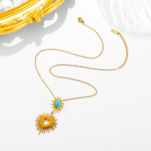 Titanstahl Halskette, mit Türkis, mit Verlängerungskettchen von 5cm, Modeschmuck & für Frau, goldfarben, Länge:ca. 40 cm, verkauft von PC