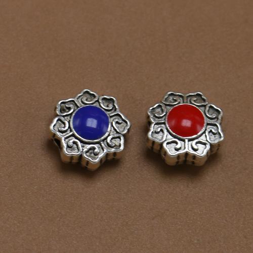 Tibetan Style Jewelry Beads, antique silver color plated, vintage & fashion jewelry & double-sided enamel & DIY, mixed colors, nickel, lead & cadmium free, 12x11mm, Approx 100PCs/Bag, Sold By Bag