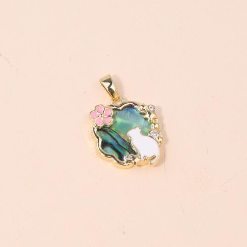 Cubic Zirconia Micro Pave Brass Pendant, with Abalone Shell, Flower, 18K gold plated, fashion jewelry & DIY & micro pave cubic zirconia & enamel, mixed colors, nickel, lead & cadmium free, 15x23mm, Sold By PC