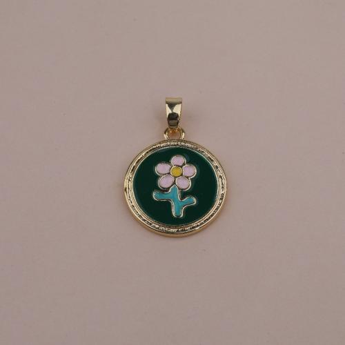 Brass Jewelry Pendants Flat Round 18K gold plated fashion jewelry & DIY & enamel mixed colors nickel lead & cadmium free Sold By PC