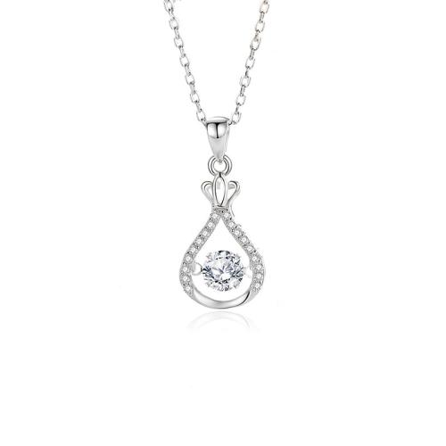 Cubic Zircon Micro Pave 925 Sterling Silver Necklace with Moissanite with 5cm extender chain fashion jewelry & micro pave cubic zirconia & for woman Length Approx 40 cm Sold By PC