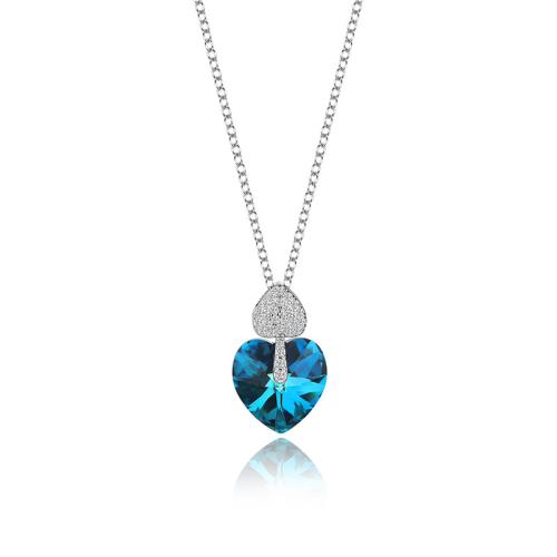 Cubic Zircon Micro Pave 925 Sterling Silver Necklace with Austrian Crystal with 5cm extender chain fashion jewelry & micro pave cubic zirconia & for woman Length Approx 40 cm Sold By PC