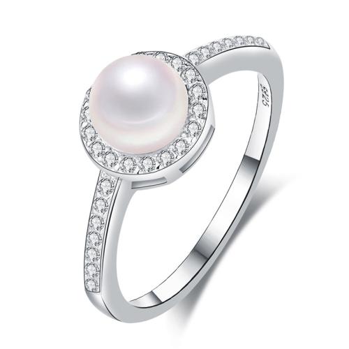 Cubic Zirconia Micro Pave 925 Sterling Silver Rings with Freshwater Pearl fashion jewelry & micro pave cubic zirconia & for woman Sold By PC