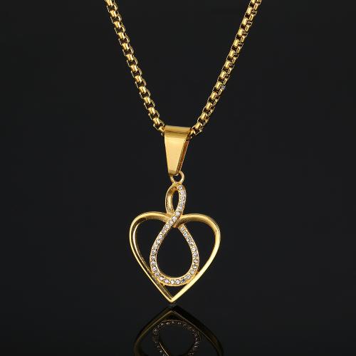 Stainless Steel Heart Pendants, 316 Stainless Steel, fashion jewelry & Unisex & with rhinestone, golden, 25x37mm, Sold By PC