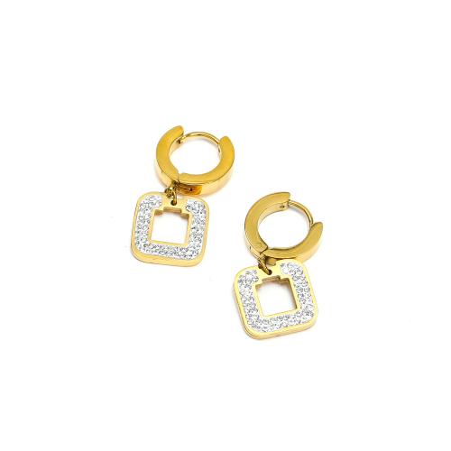 Huggie Hoop Drop Earring 304 Stainless Steel Square Vacuum Ion Plating fashion jewelry & micro pave cubic zirconia & for woman golden Sold By Pair
