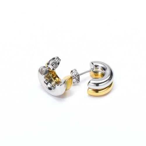 Stainless Steel Stud Earrings, 304 Stainless Steel, Letter C, Vacuum Ion Plating, fashion jewelry & for woman, mixed colors, 12x14.50mm, Sold By Pair