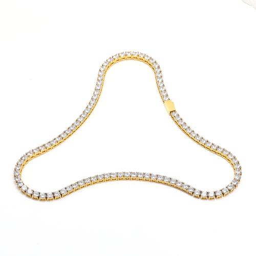 Stainless Steel Jewelry Necklace 304 Stainless Steel Vacuum Ion Plating fashion jewelry & micro pave cubic zirconia & for woman 5mm Length 51 cm Sold By PC