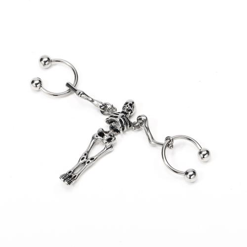 Stainless Steel Ear Piercing Jewelry, 304 Stainless Steel, Skull, punk style & for man, original color, 60x34x5mm, Sold By PC