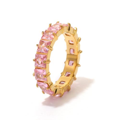 Cubic Zirconia nerezové prst prsten, 304 Stainless Steel, módní šperky & různé velikosti pro výběr & micro vydláždit kubické zirkony & pro ženy, více barev na výběr, Prodáno By PC